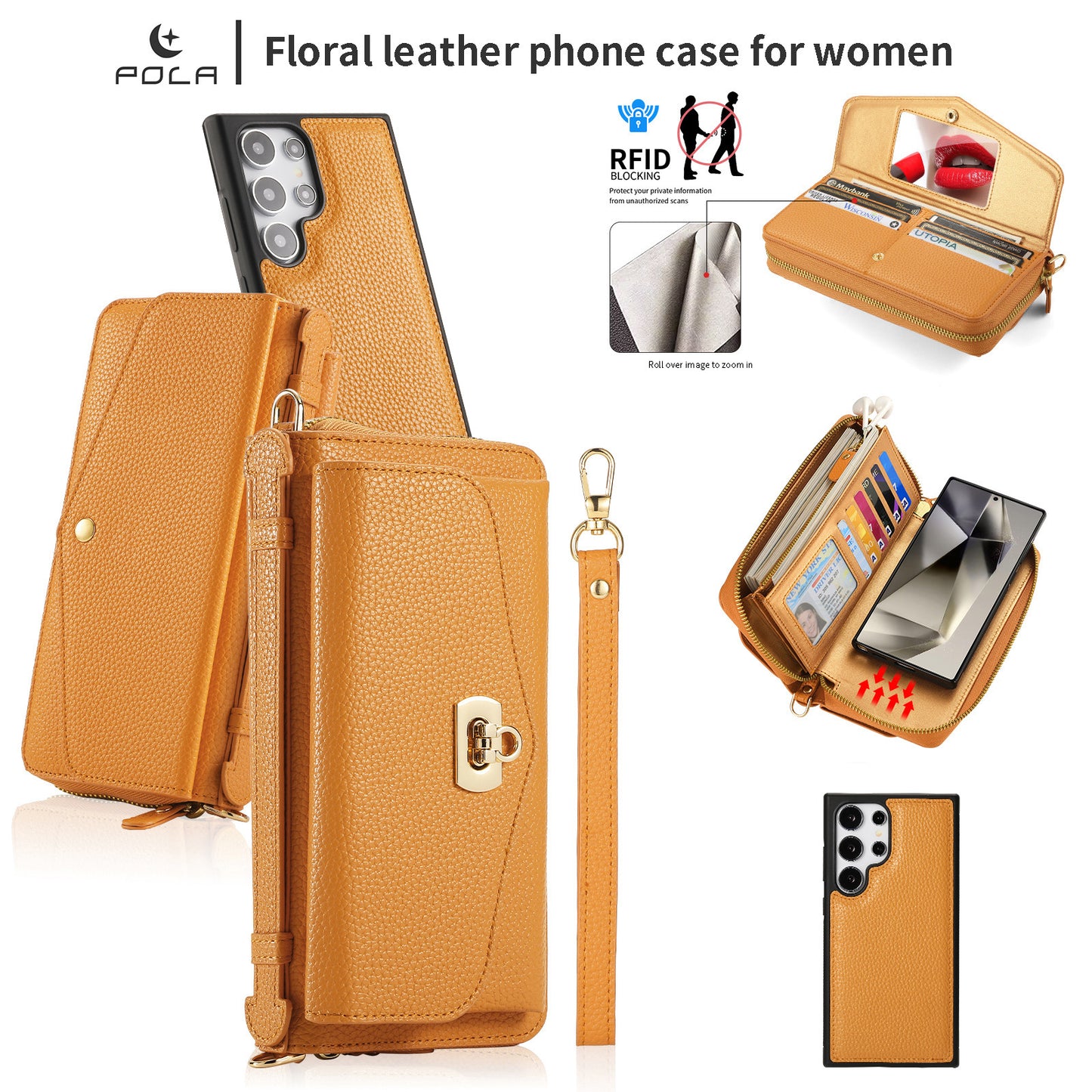 2 in 1 Removable Zip Card Solt Leather Wallet Case for Samsung