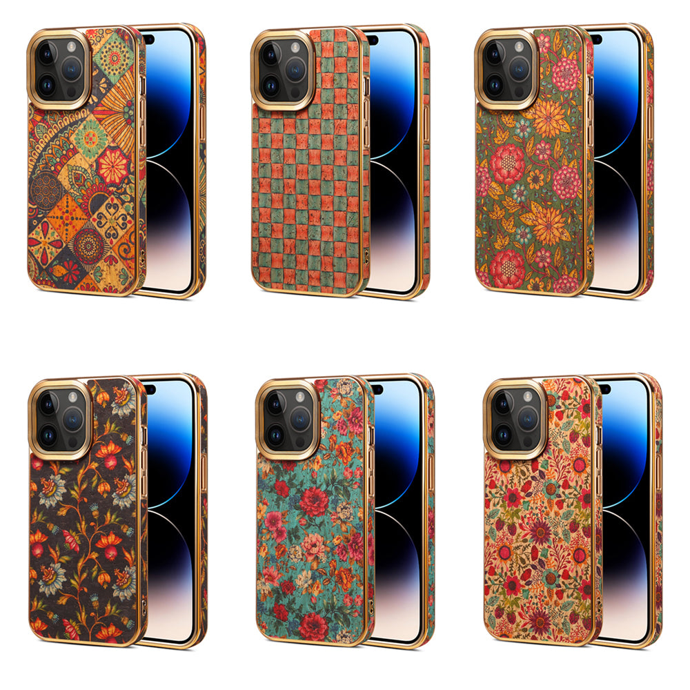 Genuine Leather Matte Anti-fingerprint Vintage Floral Soft Shockproof Case