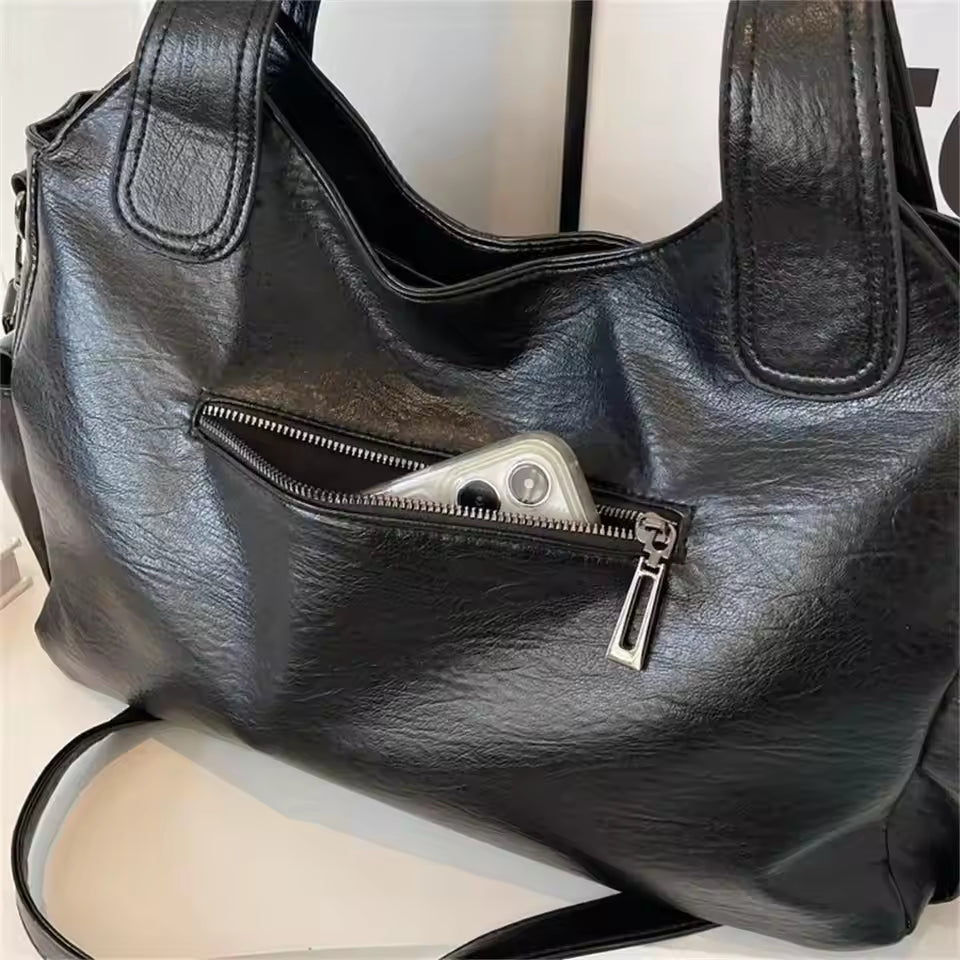 2025 Fashion Contrast Color Shoulder Bag - High-Quality Zippered PU Handbag for Women