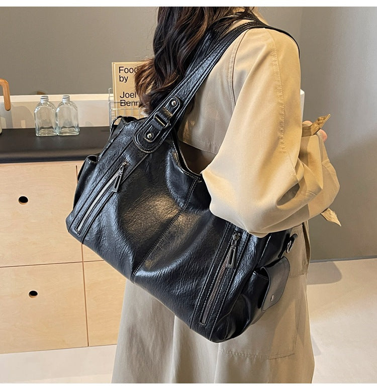 2025 Fashion Contrast Color Shoulder Bag - High-Quality Zippered PU Handbag for Women