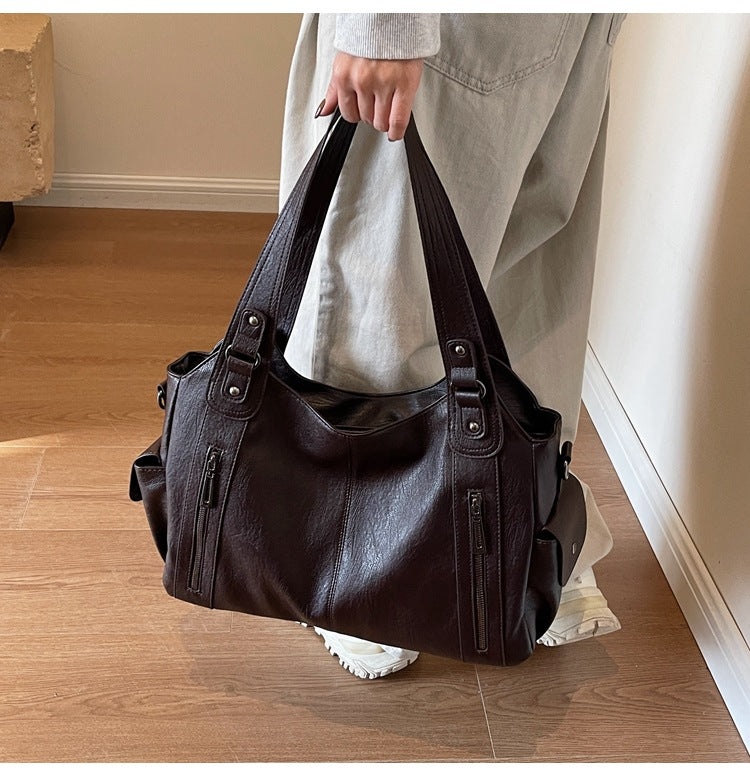 2025 Fashion Contrast Color Shoulder Bag - High-Quality Zippered PU Handbag for Women