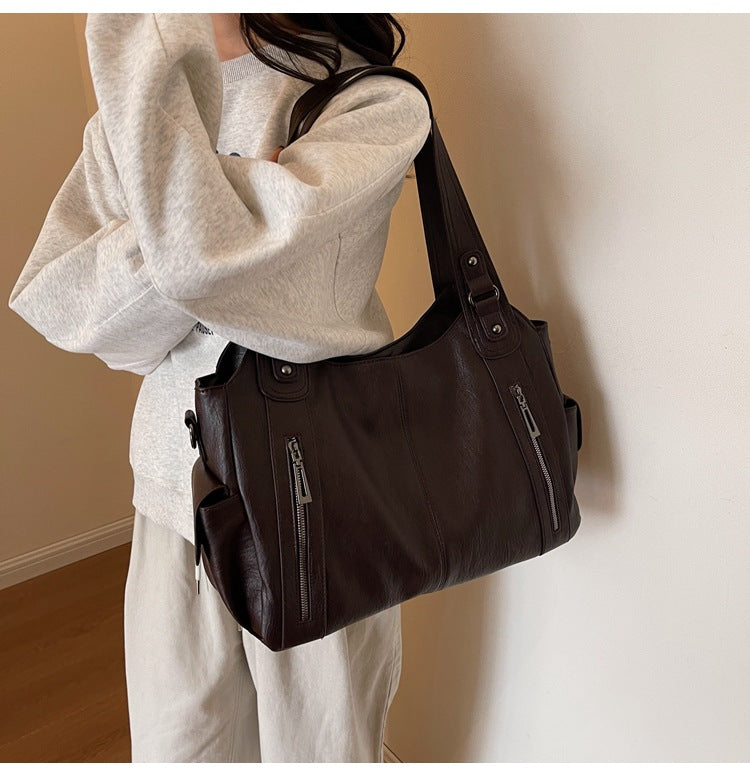 2025 Fashion Contrast Color Shoulder Bag - High-Quality Zippered PU Handbag for Women