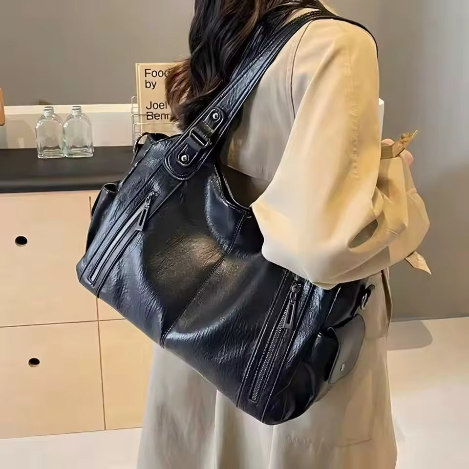 2025 Fashion Contrast Color Shoulder Bag - High-Quality Zippered PU Handbag for Women