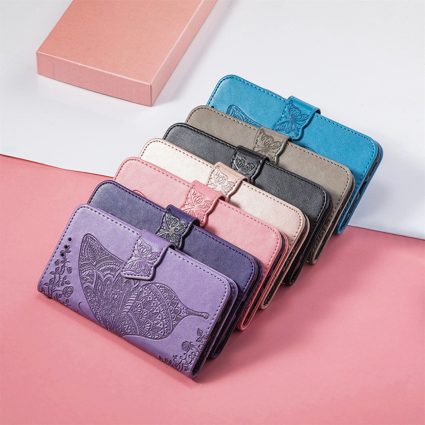 Embossed Butterfly Wallet Flip Case For iPhone