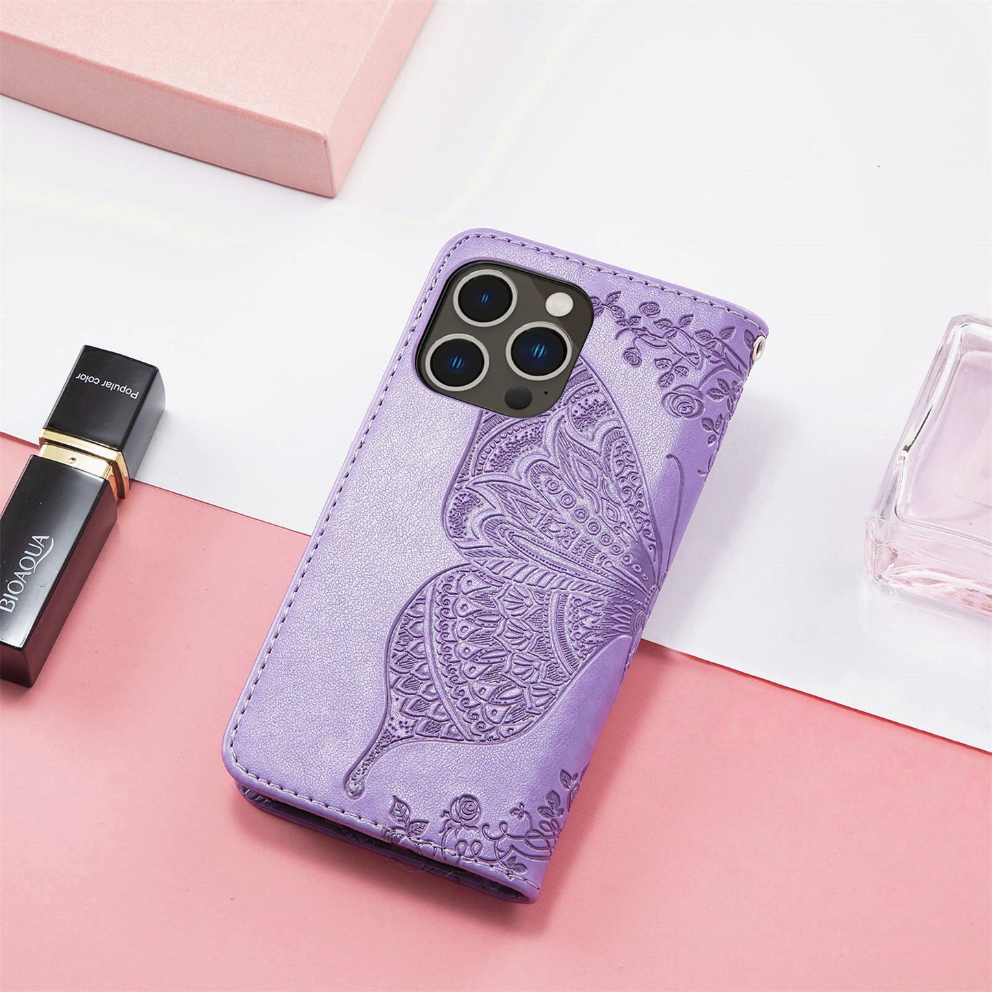 Embossed Butterfly Wallet Flip Case For iPhone