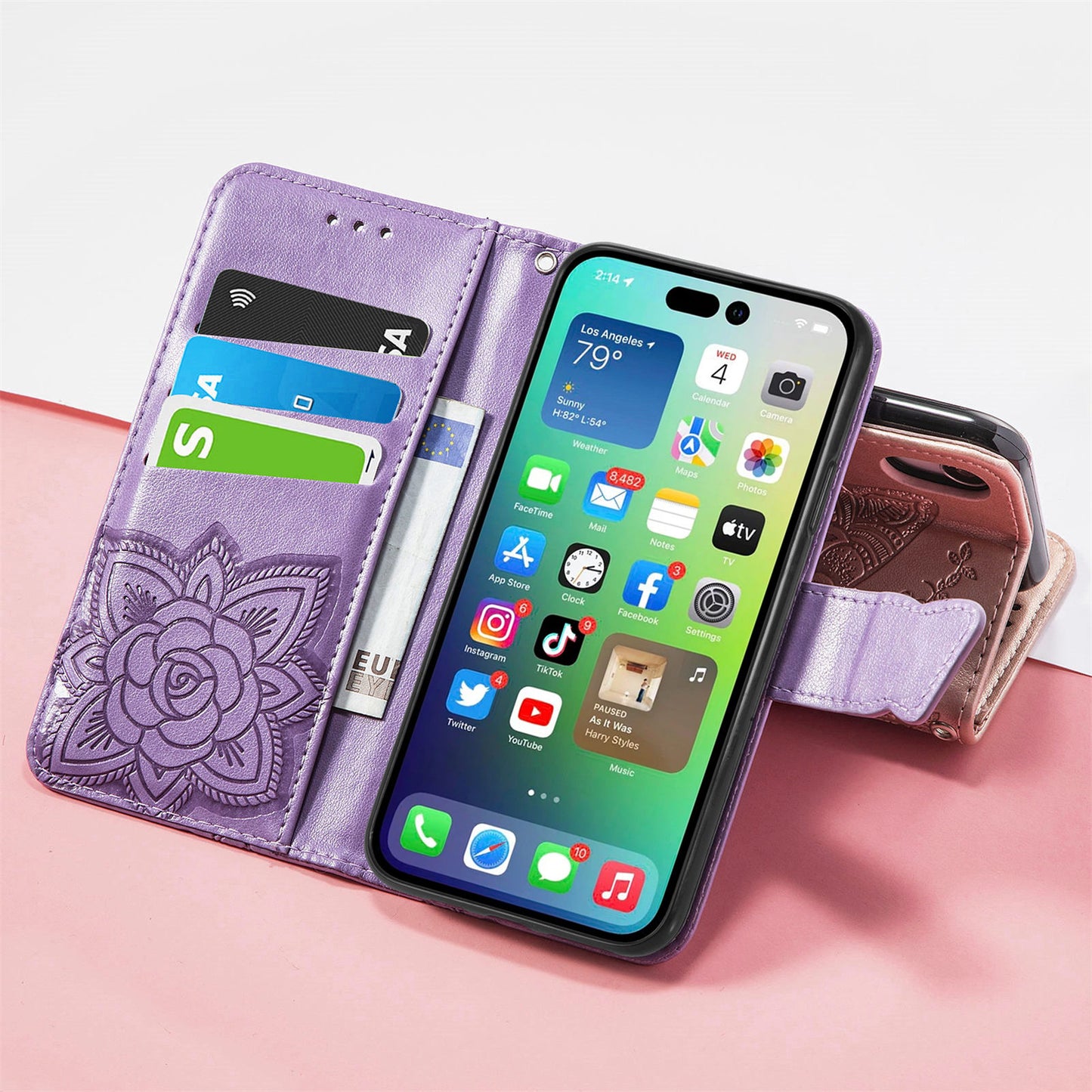Embossed Butterfly Wallet Flip Case For iPhone