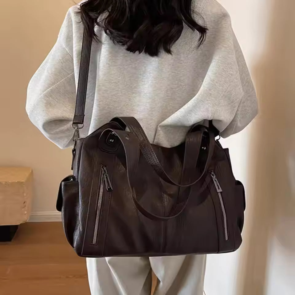 2025 Fashion Contrast Color Shoulder Bag - High-Quality Zippered PU Handbag for Women