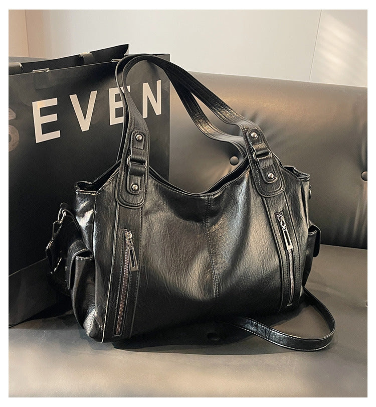 2025 Fashion Contrast Color Shoulder Bag - High-Quality Zippered PU Handbag for Women