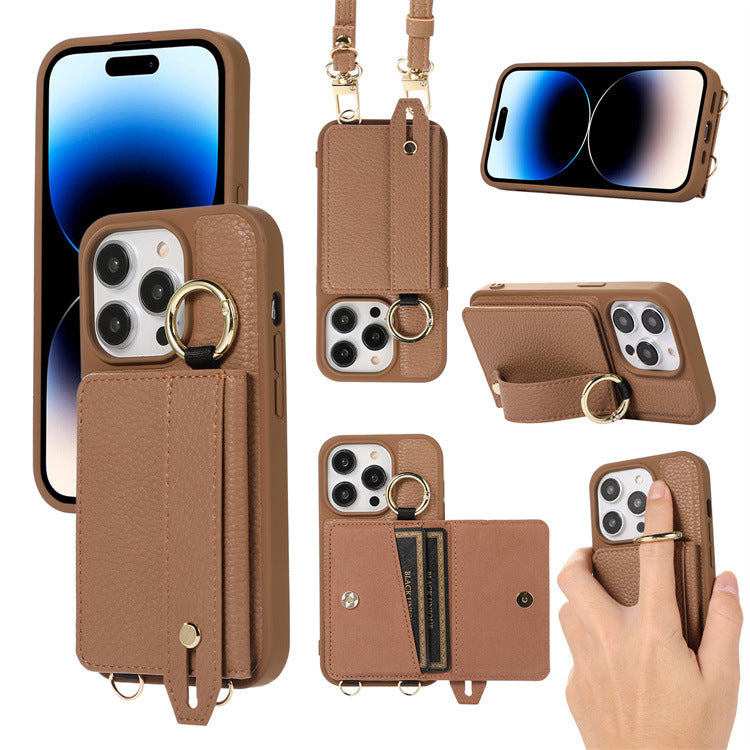 Fashionable Litchi Pattern Crossbody Wallet Phone Case for iPhone