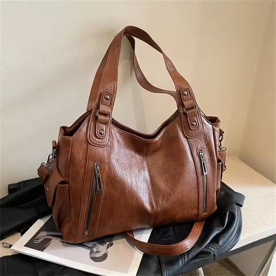 2025 Fashion Contrast Color Shoulder Bag - High-Quality Zippered PU Handbag for Women