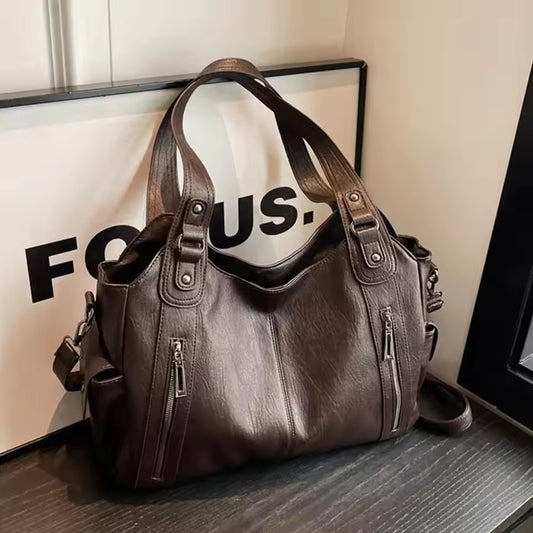2025 Fashion Contrast Color Shoulder Bag - High-Quality Zippered PU Handbag for Women