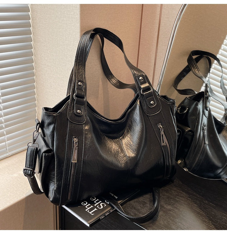 2025 Fashion Contrast Color Shoulder Bag - High-Quality Zippered PU Handbag for Women