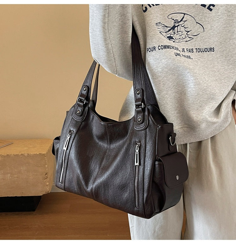 2025 Fashion Contrast Color Shoulder Bag - High-Quality Zippered PU Handbag for Women