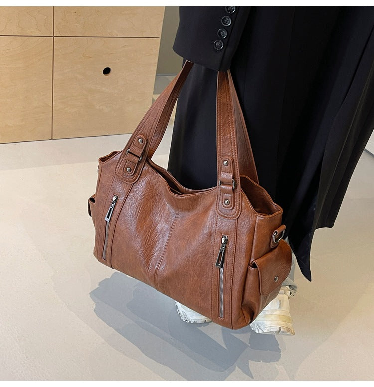 2025 Fashion Contrast Color Shoulder Bag - High-Quality Zippered PU Handbag for Women