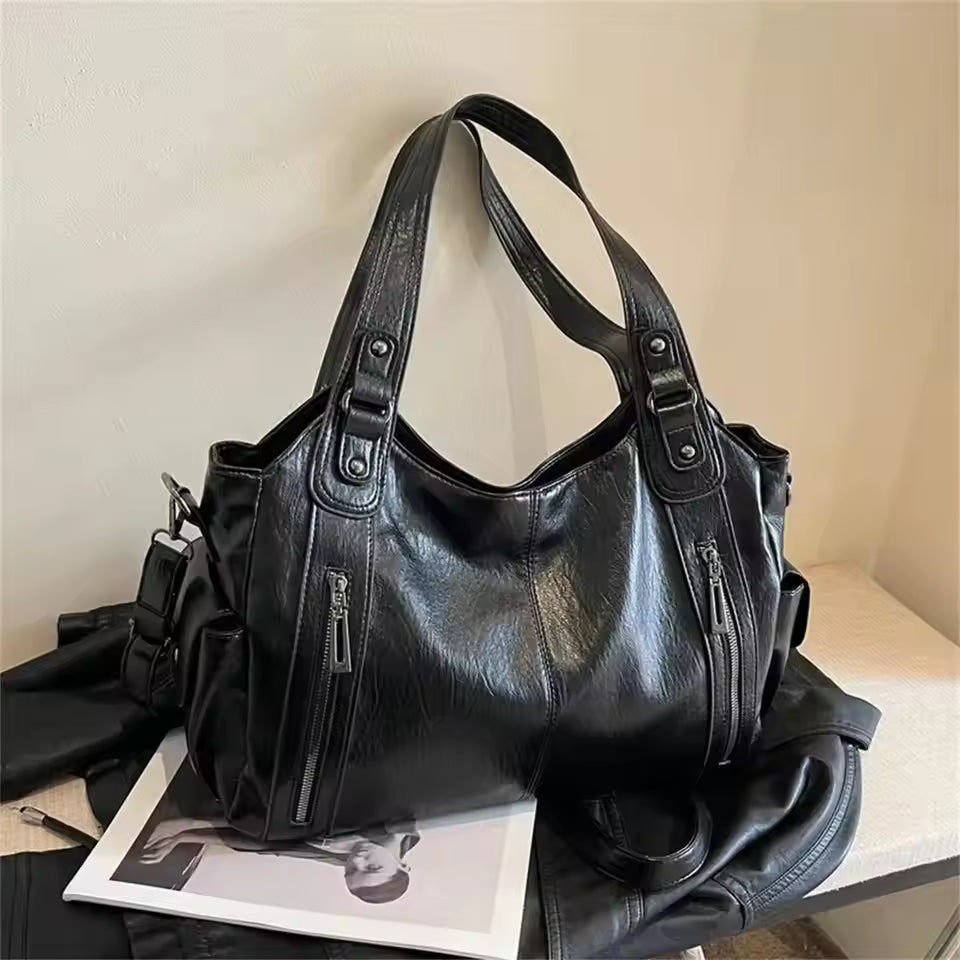2025 Fashion Contrast Color Shoulder Bag - High-Quality Zippered PU Handbag for Women