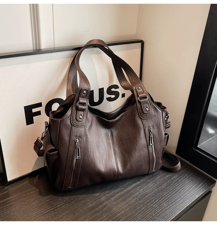 2025 Fashion Contrast Color Shoulder Bag - High-Quality Zippered PU Handbag for Women