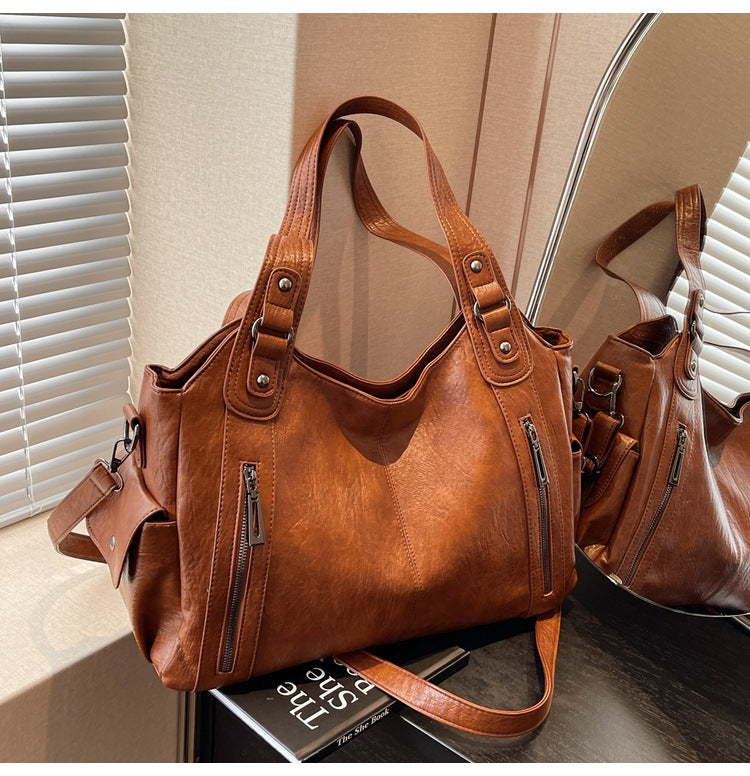 2025 Fashion Contrast Color Shoulder Bag - High-Quality Zippered PU Handbag for Women