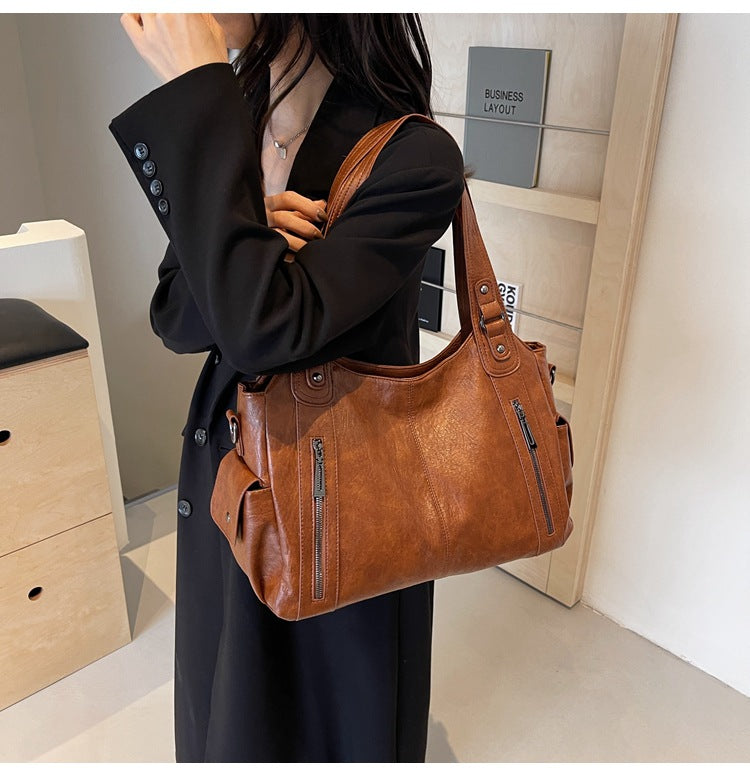 2025 Fashion Contrast Color Shoulder Bag - High-Quality Zippered PU Handbag for Women