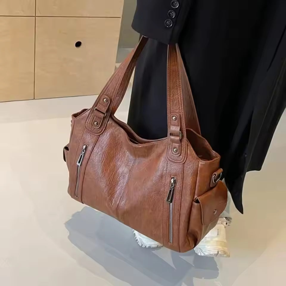 2025 Fashion Contrast Color Shoulder Bag - High-Quality Zippered PU Handbag for Women