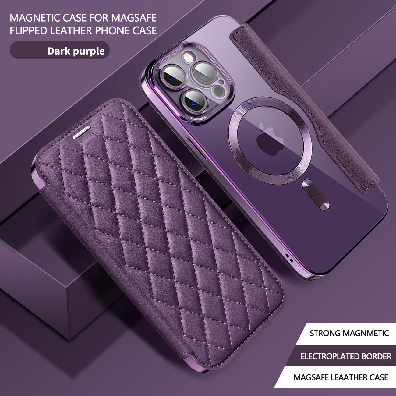Diamond Grid Magnetic Flip Cover for iPhone