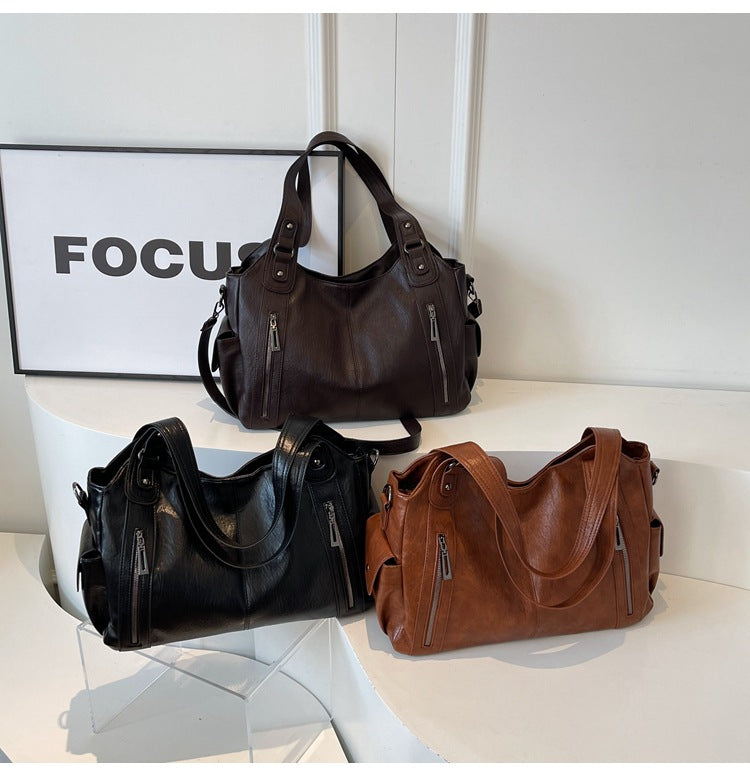 2025 Fashion Contrast Color Shoulder Bag - High-Quality Zippered PU Handbag for Women