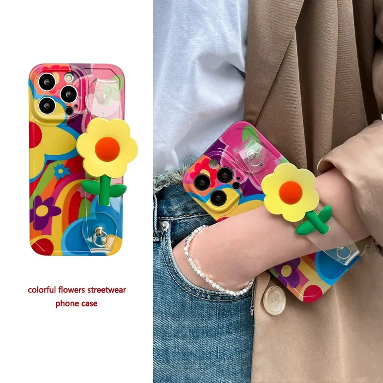 Flower With Lanyard Neck Strap Silicone Phone Case for iPhone