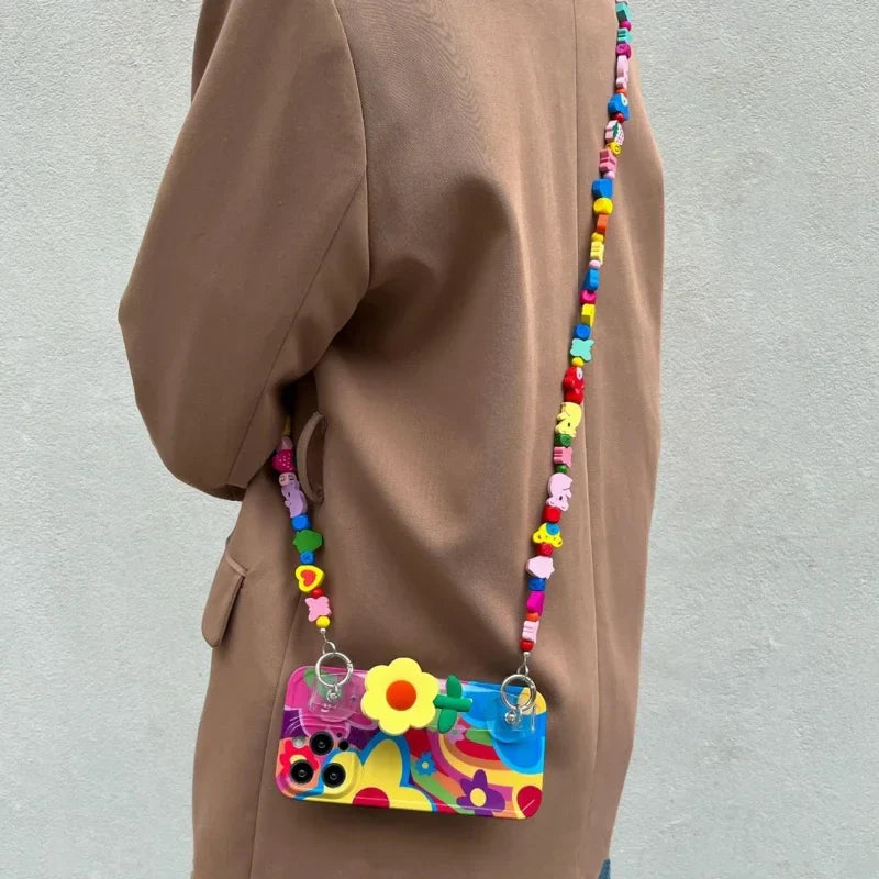Flower With Lanyard Neck Strap Silicone Phone Case for iPhone