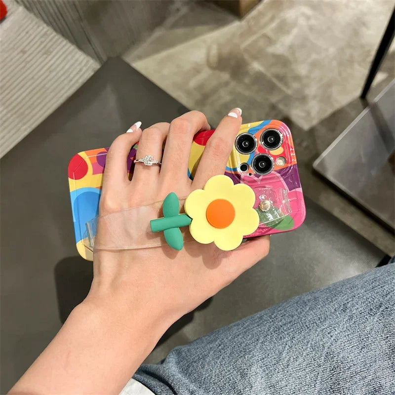 Flower With Lanyard Neck Strap Silicone Phone Case for iPhone