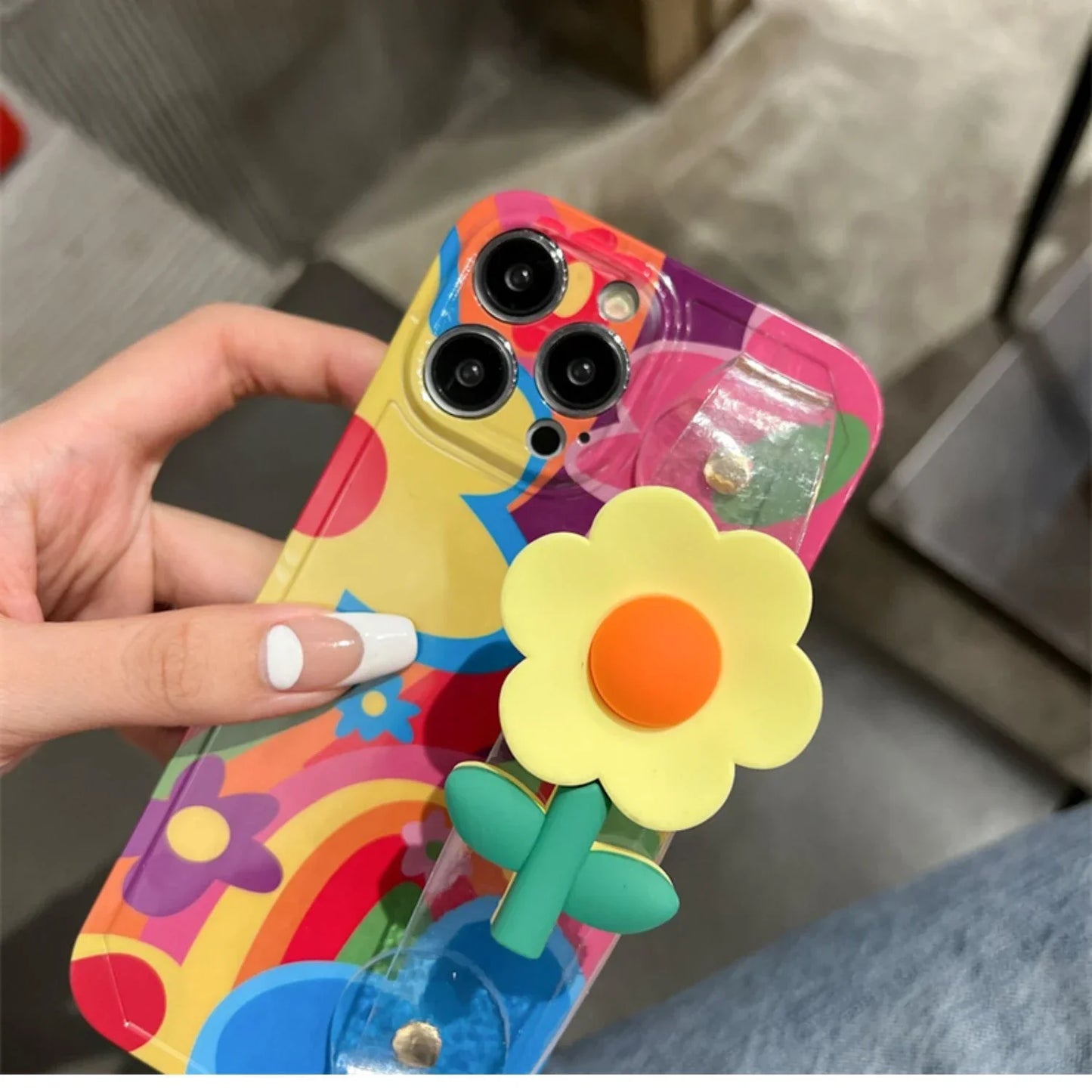 Flower With Lanyard Neck Strap Silicone Phone Case for iPhone