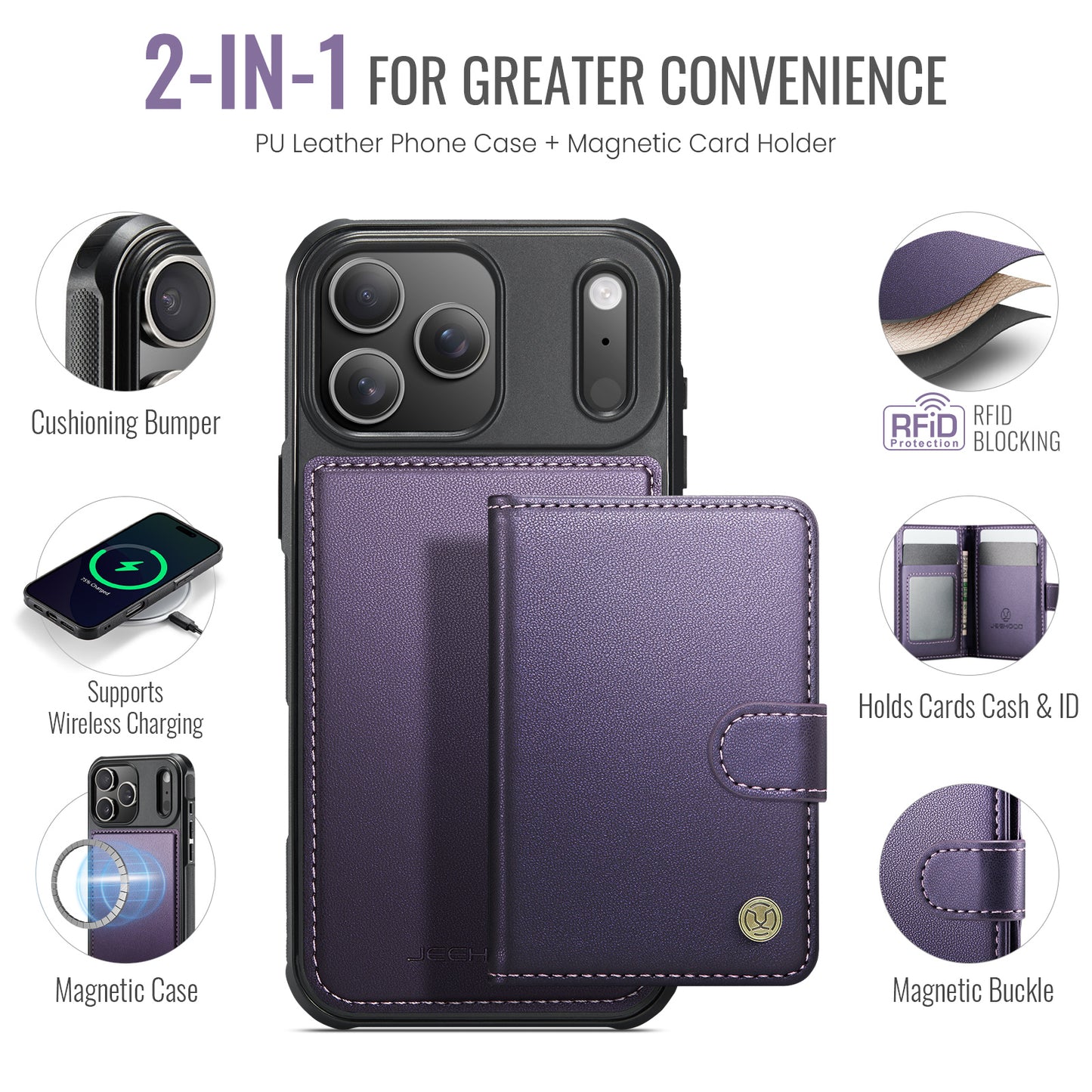 Detachable Magsafe Card Holder Phone Case for iPhone 17