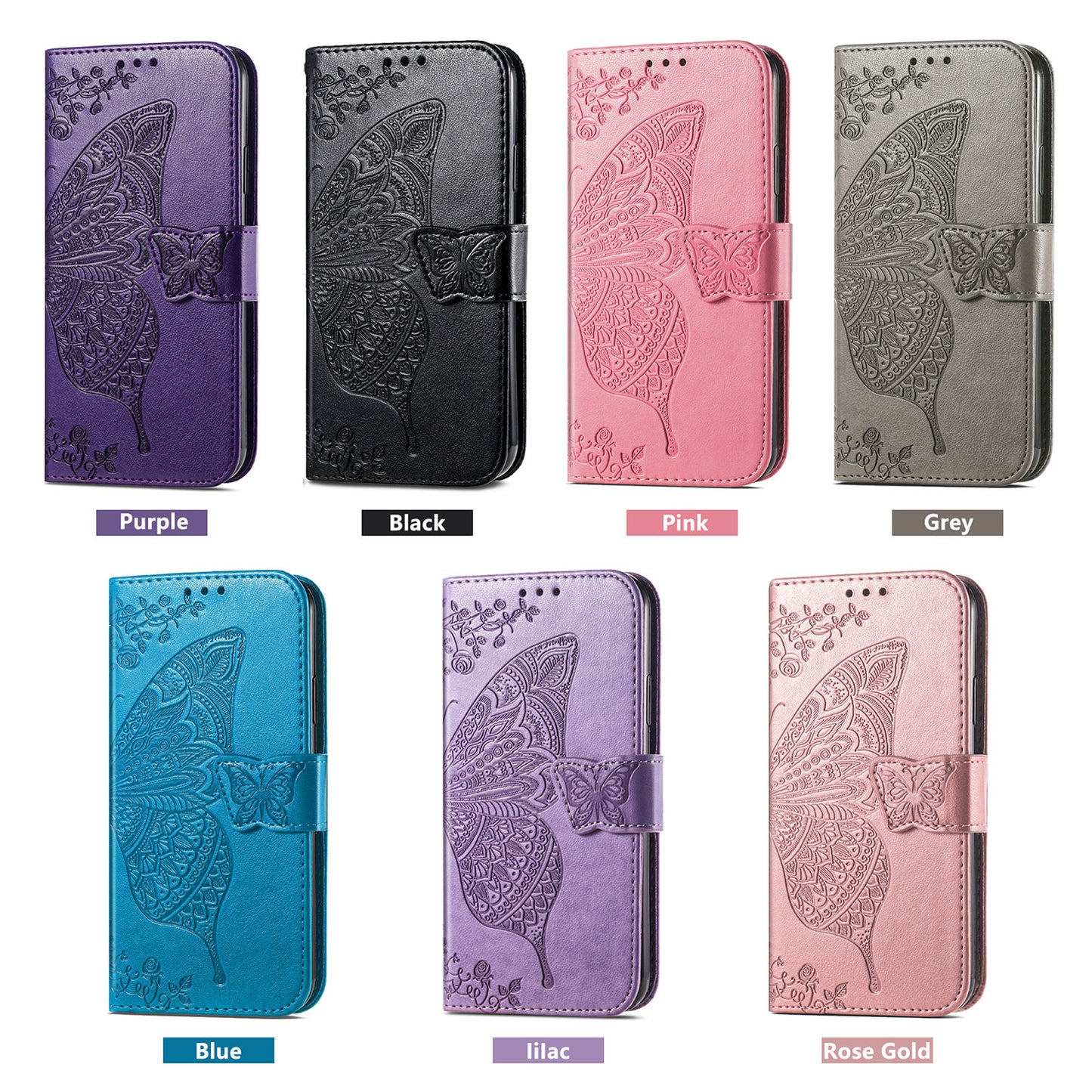 Embossed Butterfly Wallet Flip Case For iPhone