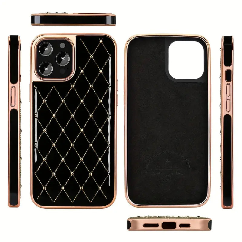 Gold Plated Embroidered Beads Leather Case for iPhone