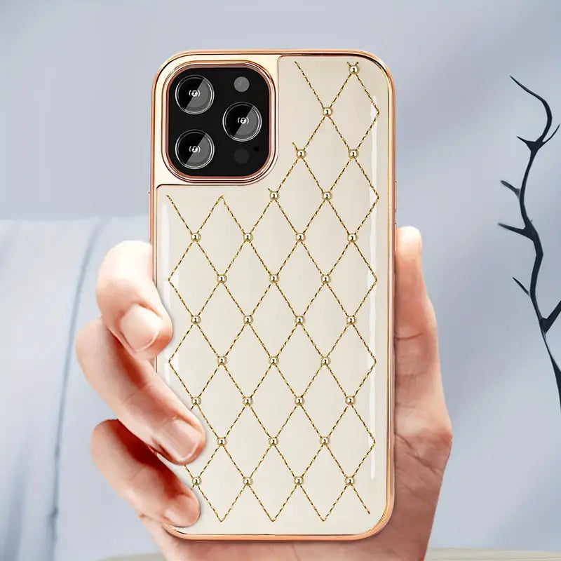 Gold Plated Embroidered Beads Leather Case for iPhone