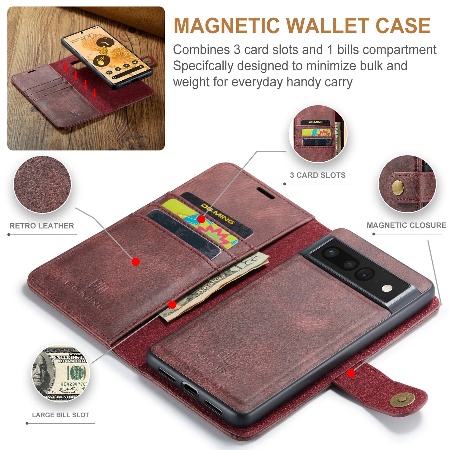 2 in 1 Detachable Flip Leather Case For Google Pixel