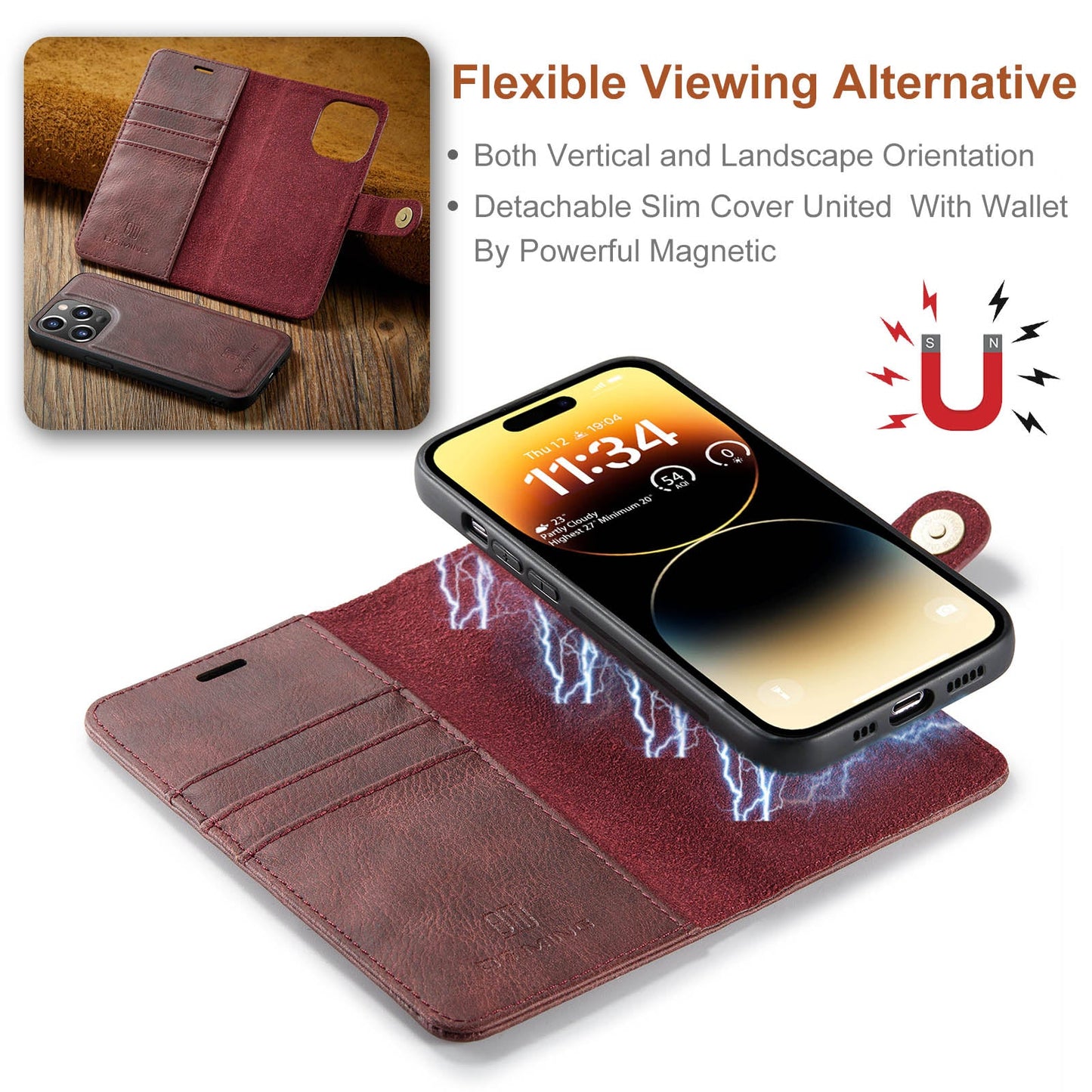 2 in 1 Detachable Flip Leather Case For iPhone