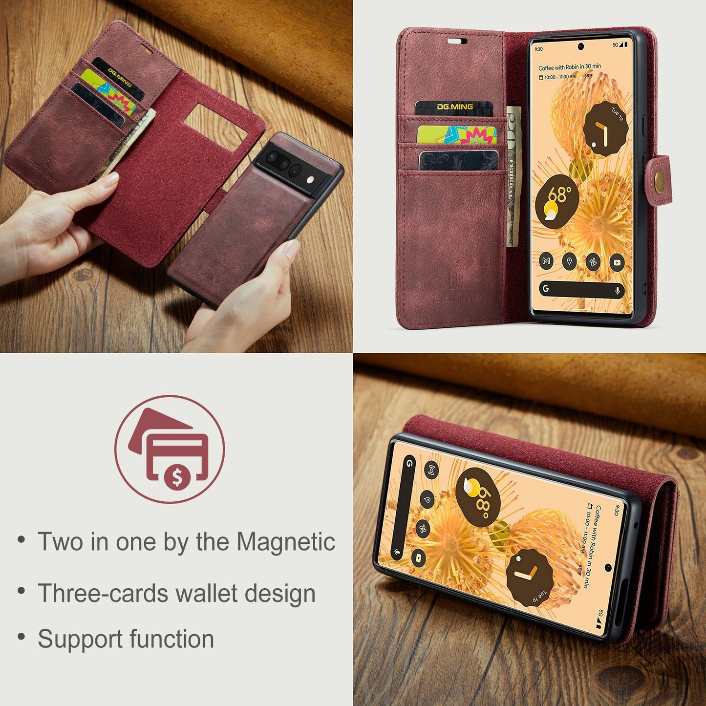 2 in 1 Detachable Flip Leather Case For Google Pixel