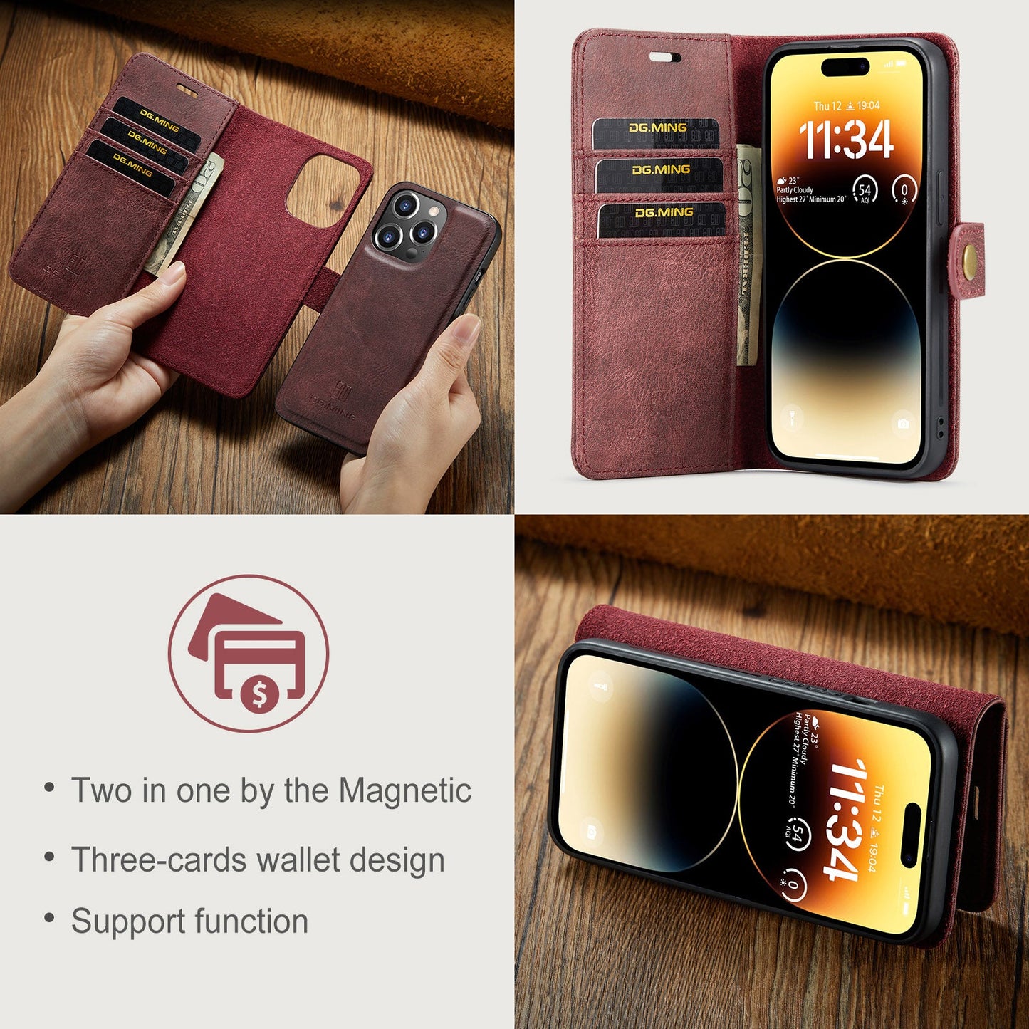 2 in 1 Detachable Flip Leather Case For iPhone