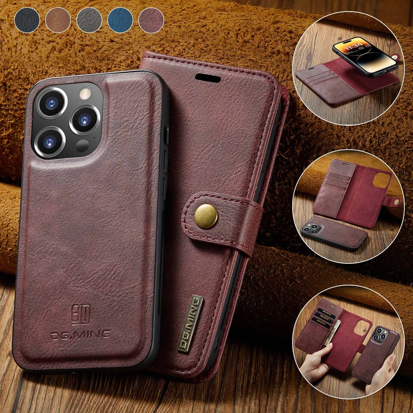 2 in 1 Detachable Flip Leather Case For iPhone