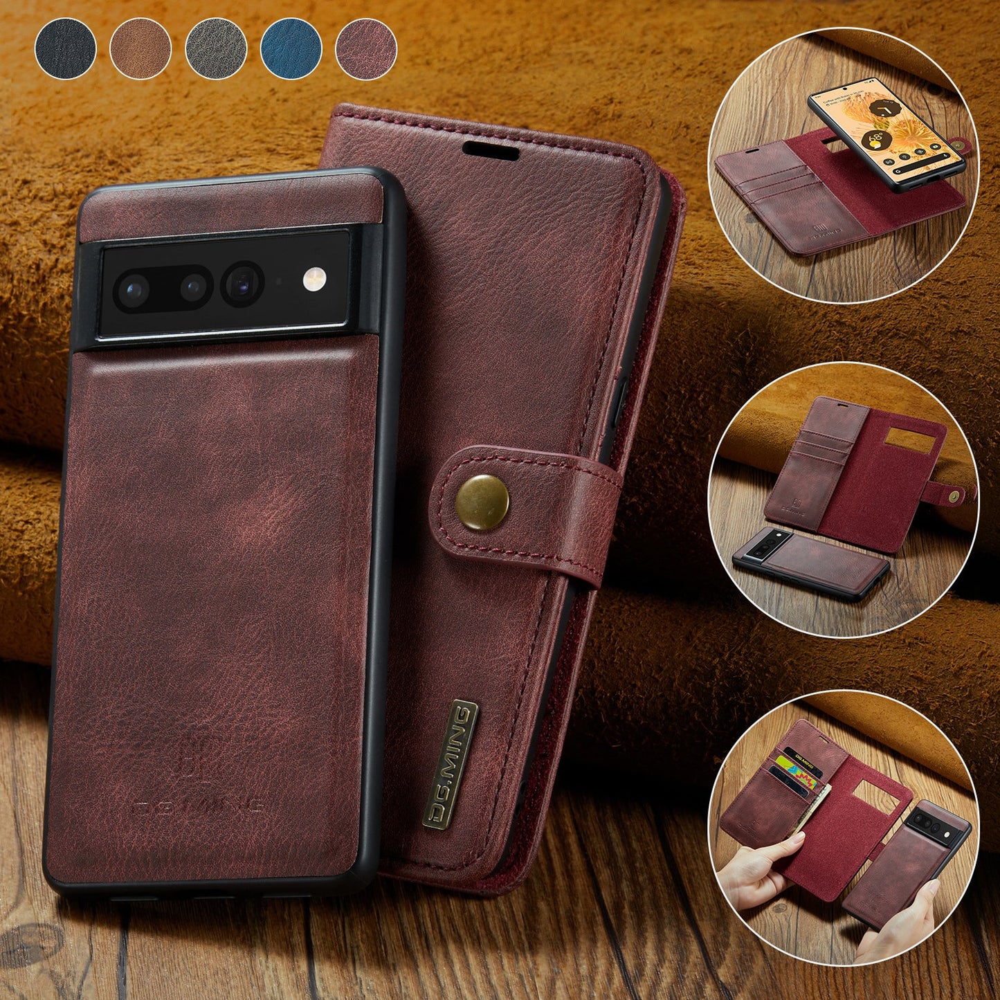 2 in 1 Detachable Flip Leather Case For Google Pixel