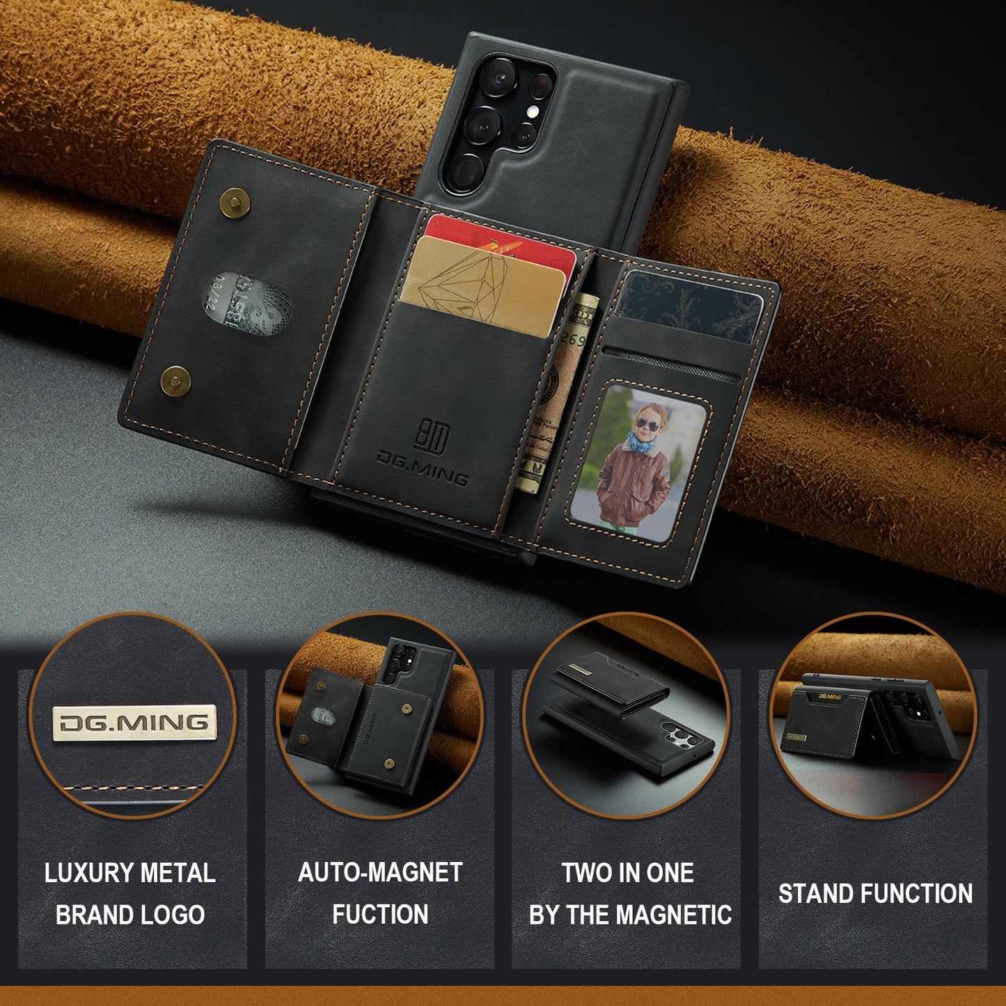 2-in-1 abnehmbare Leder-Brieftaschenhülle für Samsung Galaxy