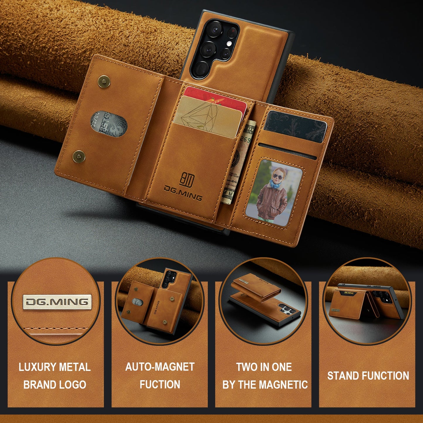 2-in-1 abnehmbare Leder-Brieftaschenhülle für Samsung Galaxy