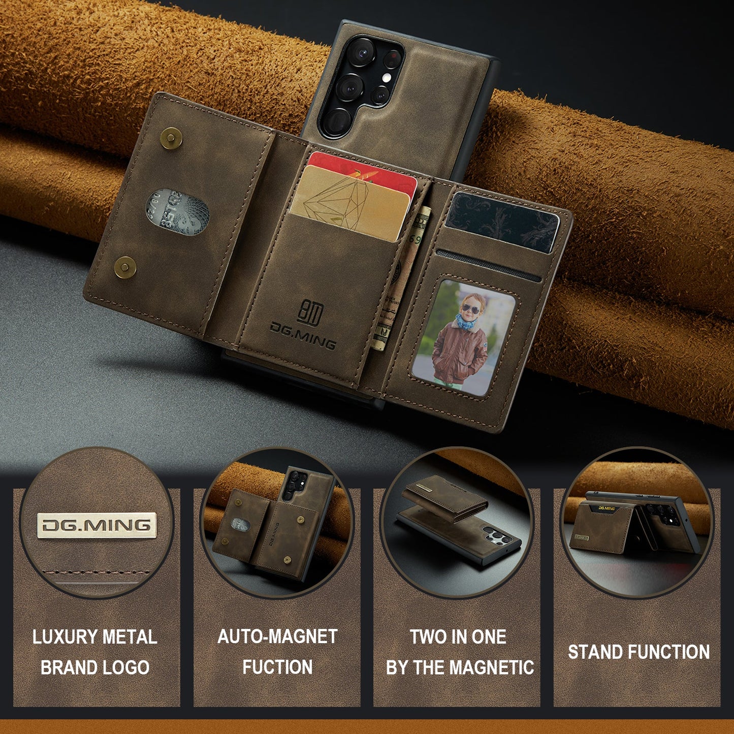 2-in-1 abnehmbare Leder-Brieftaschenhülle für Samsung Galaxy
