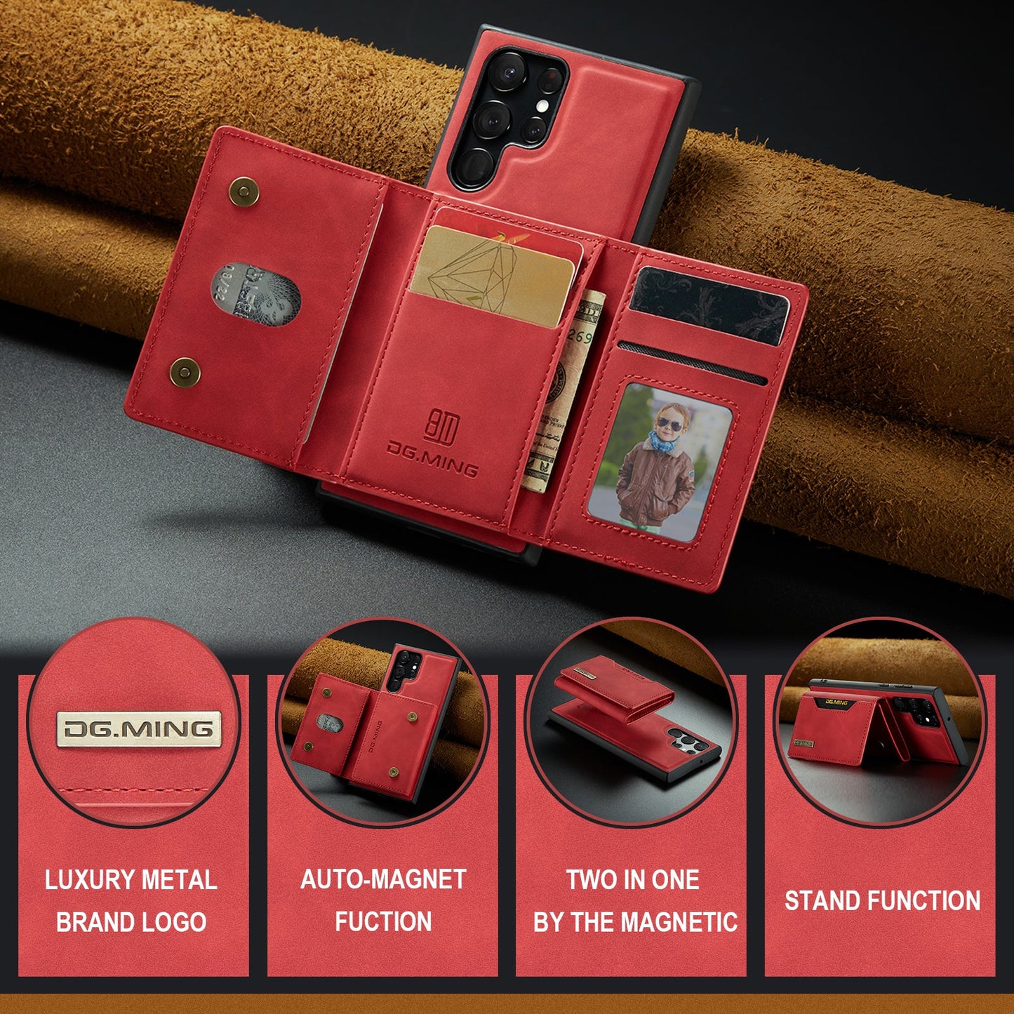 2-in-1 abnehmbare Leder-Brieftaschenhülle für Samsung Galaxy