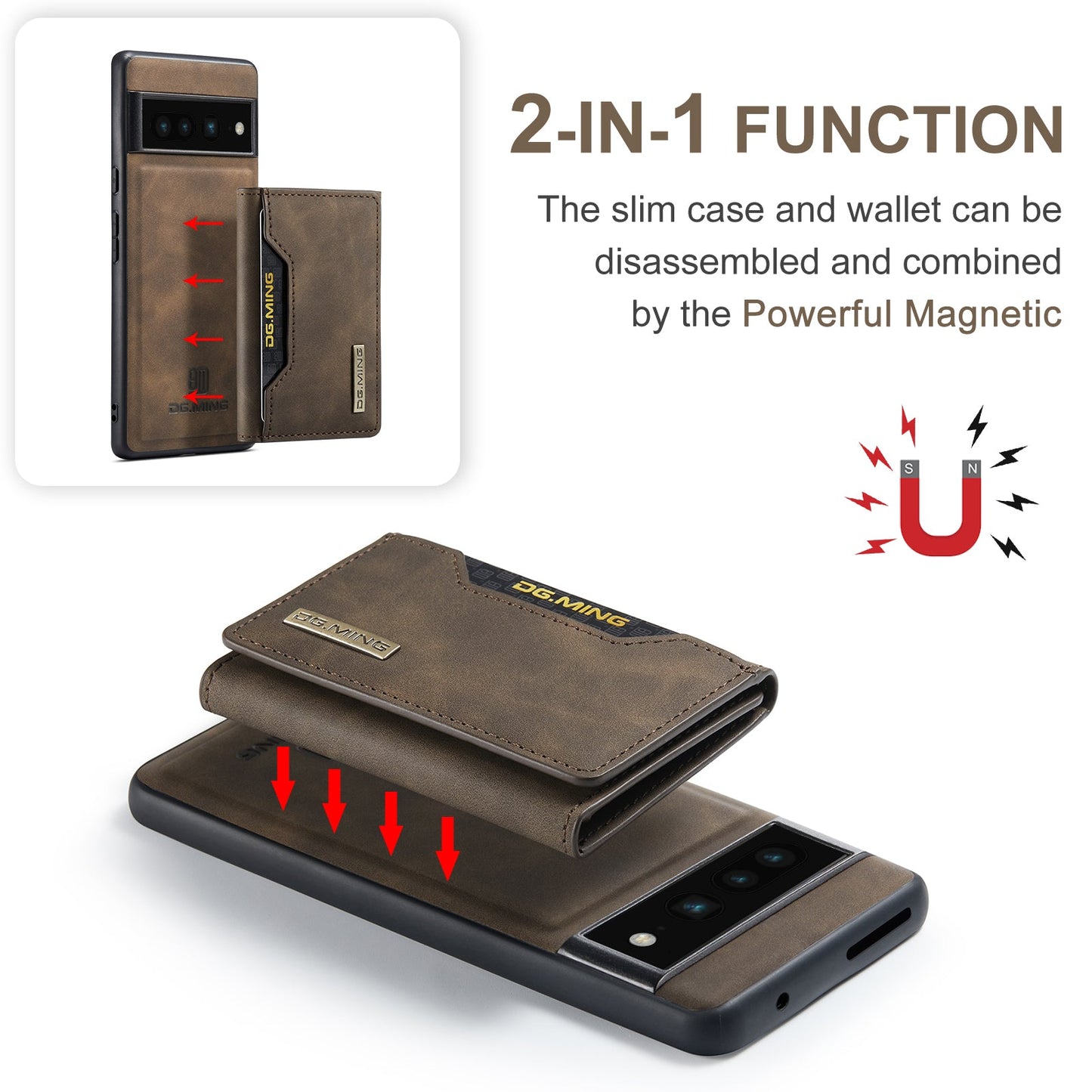 2 in 1 Detachable Leather Wallet Case For Google Pixel