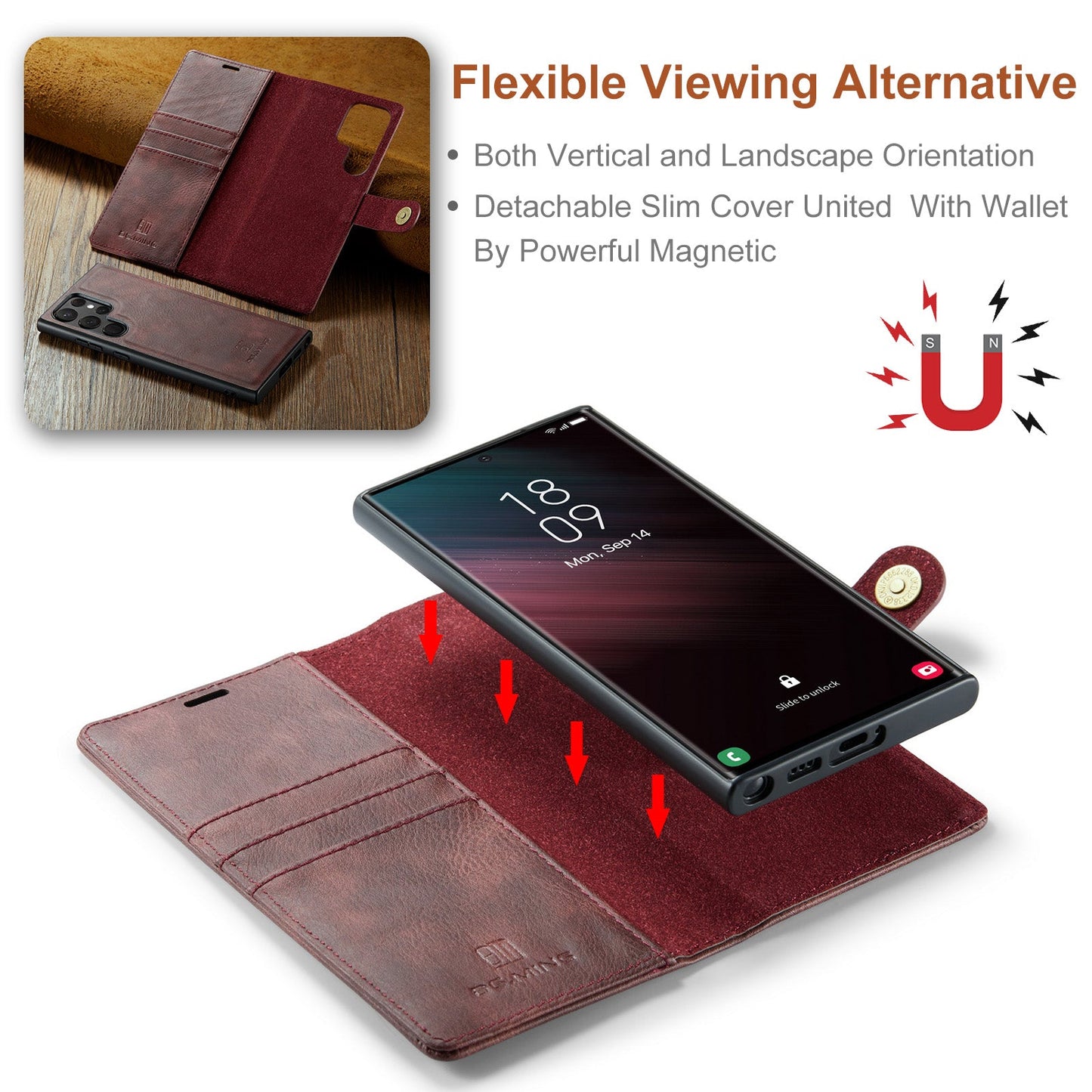 2-in-1 abnehmbare Flip-Ledertasche für Samsung