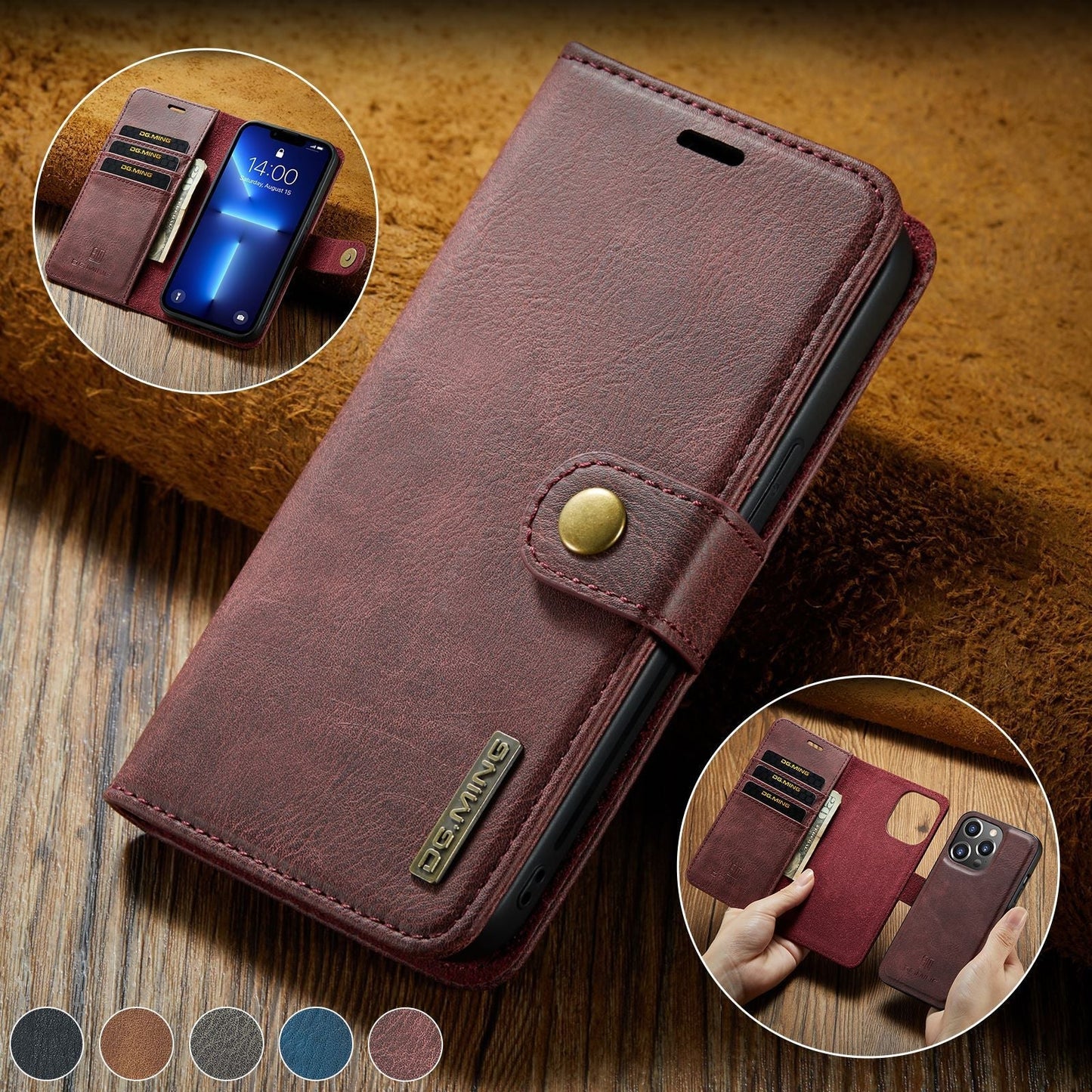2 in 1 Detachable Flip Leather Case For iPhone