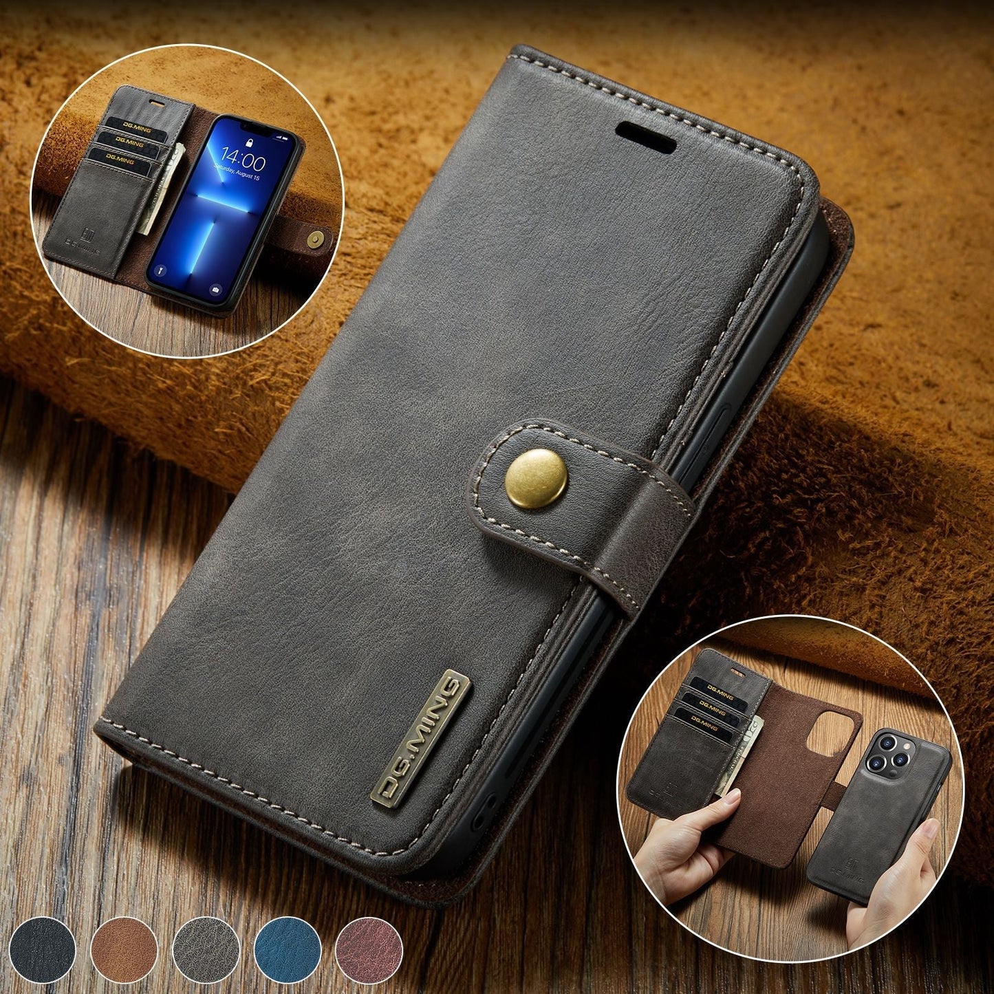 2 in 1 Detachable Flip Leather Case For iPhone