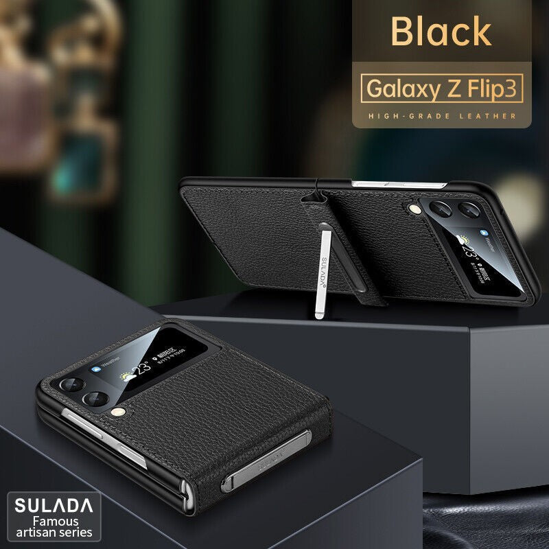 Stoßfeste Schutzhülle aus Leder mit Ständer für Samsung Galaxy Z Flip 4/3