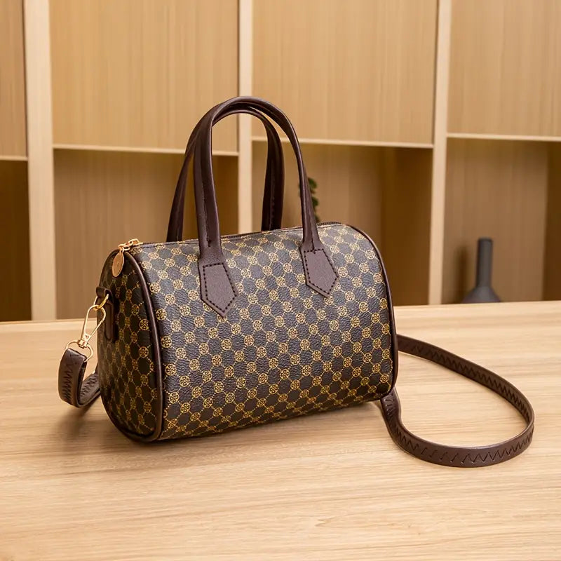 Vintage Polka Dot Quilted Mini Handbag - Lightweight Synthetic Leather with Detachable Strap & Zipper Closure
