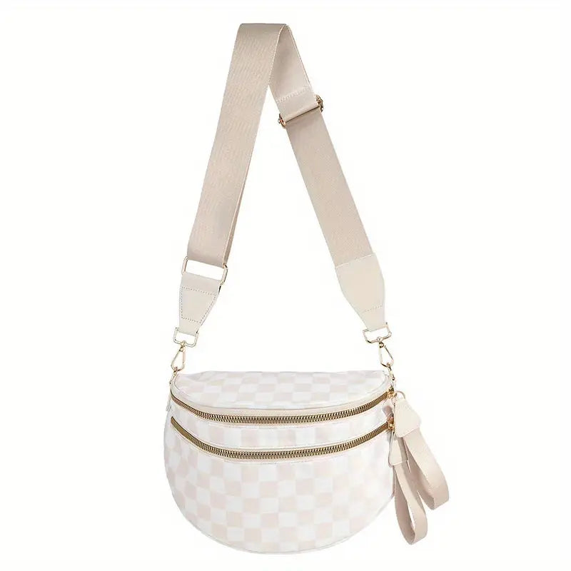 Women's Adjustable Crossbody Bum Bag - Spacious Geometric Pattern, Zipper Closure